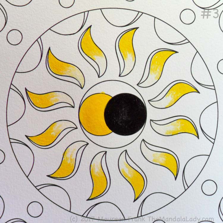 The Eclipse Version 2: 3 - paint the sun and sun's rays with primary yellow and zinc white